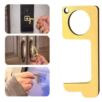 

Antibacterial EDC Door Opener Keychain Metal Pendant No-touch Prevent Tool Elevator Opening Accessories Outdoors Contactless