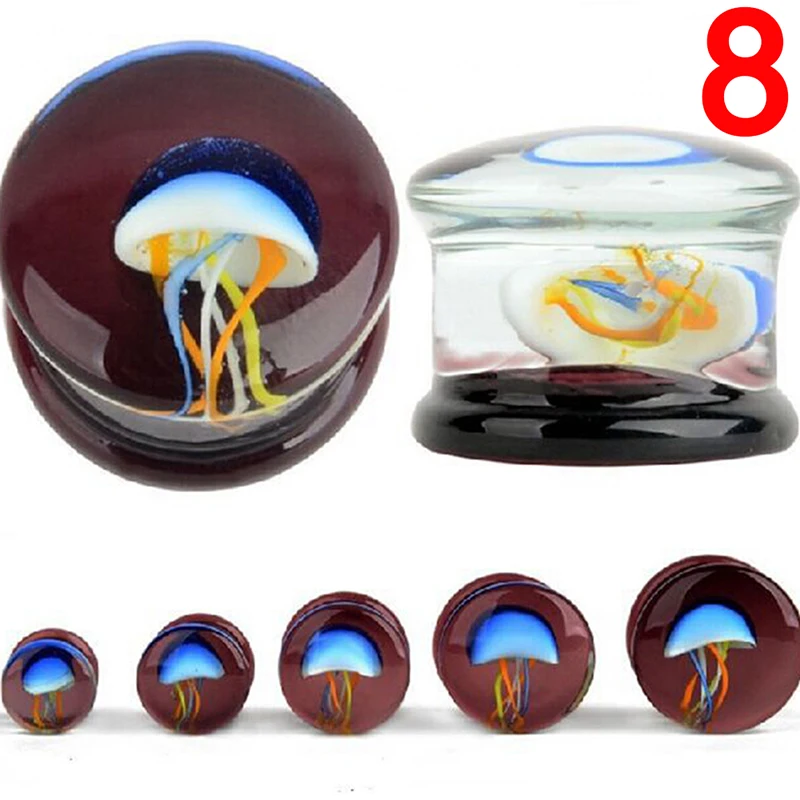 1pc8-16mm стеклянный наушник туннель штекер verisimild морская Медуза светящийся ушной расширитель носилки пирсинг ювелирные изделия