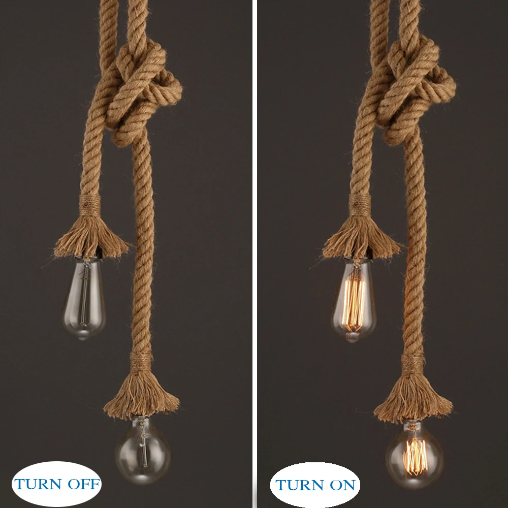 Vintage Hemp Rope Pendant Light Retro Industrial Hanging Lamp Creative Loft Country Style Edison Bulb Home Lamps Decorations Vintage Hemp Rope Pendant Light Retro Industrial Hanging Lamp Creative Loft Country Style Edison Bulb Home Lamps Decorations