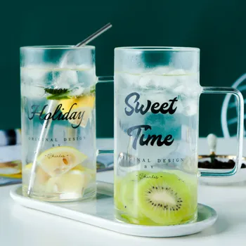 

Nordic Glass Cup Creative Heat Resistant Coffee Mug High Capacity Fruit Juice Glass Cups Home Wine Glass Tazas Drinkware DA60BLB