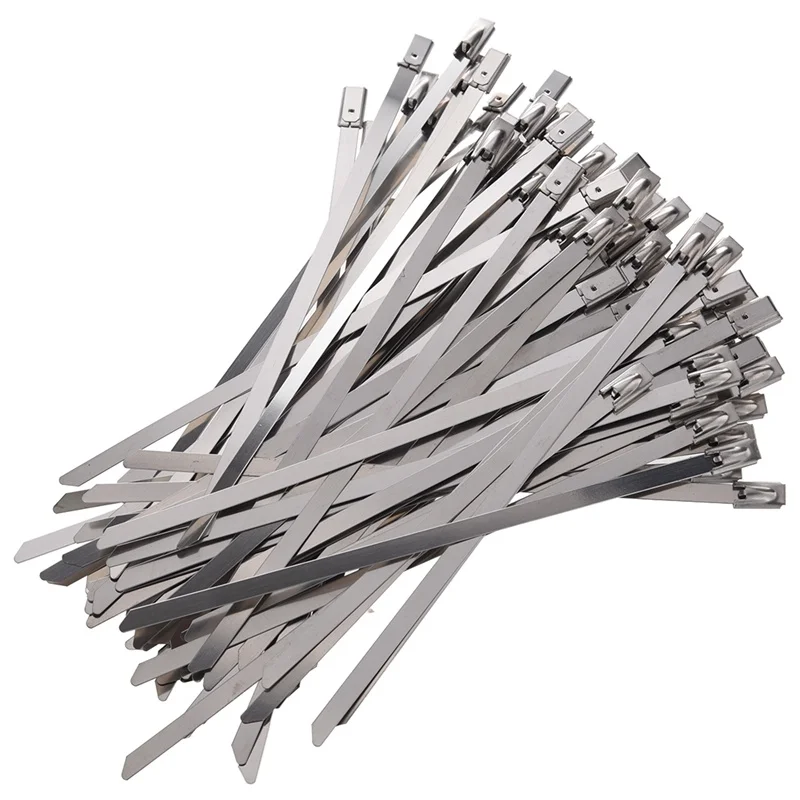 Fashion100pcs 5.9 Inches Stainless Steel Exhaust Wrap Coated Locking Cable Zip Ties