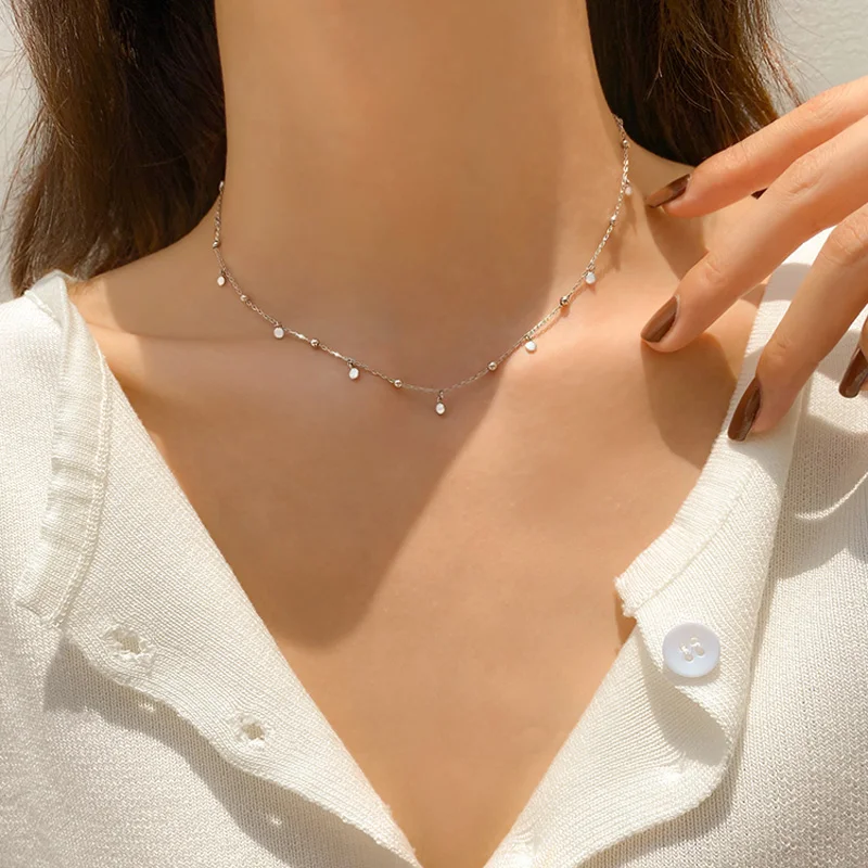 Plata de Ley 925 colgantes redondos Cadena de cuentas de collar de cadena de serpiente gargantilla brillante regalo linda chica venta al por mayor de joyería fina