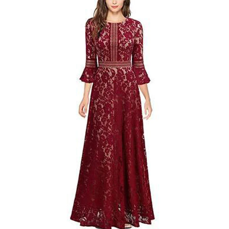 Женское вечернее платье-макси бордовое зеленое фиолетовое платье с кружевной