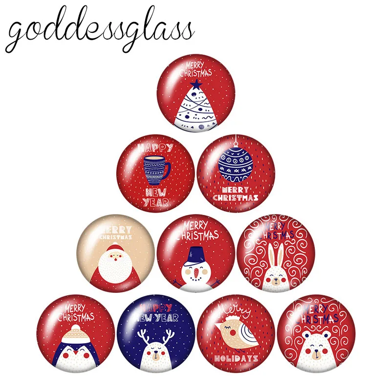 

Christmas Snowman Santa Claus Elk Gift 10pcs mixed 12mm/18mm/20mm/25mm Round photo glass cabochon demo flat back Making findings
