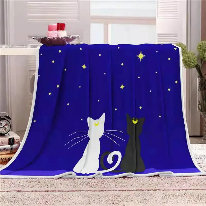 

Blue Couple Cat Blanket Plush Throw Blanket for Adults Kids Sherpa Fleece Design Microfiber Bedspread Blanket on the Bed Sofa