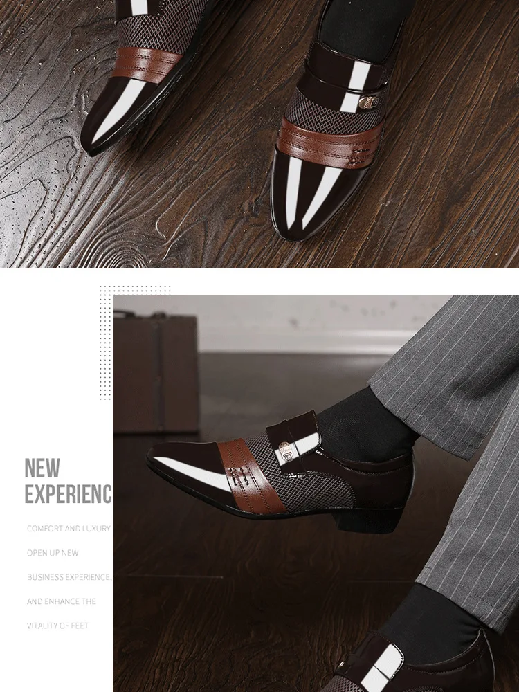 REETENE Fashion Slip On Men Dress Shoes Men Oxfords Fashion Business Dress Men Shoes 2023 New Classic Leather Men'S Suits Shoes