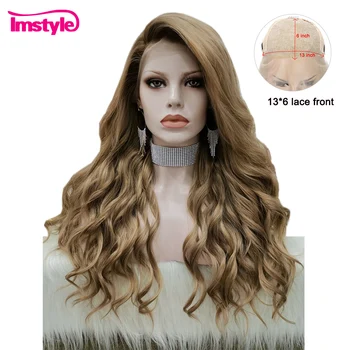 

Imstyle Lace Front Wigs For Women Brown Synthetic Lace Front Wig Heat Resistant Fiber Natural Hairline Wavy Wig Daily