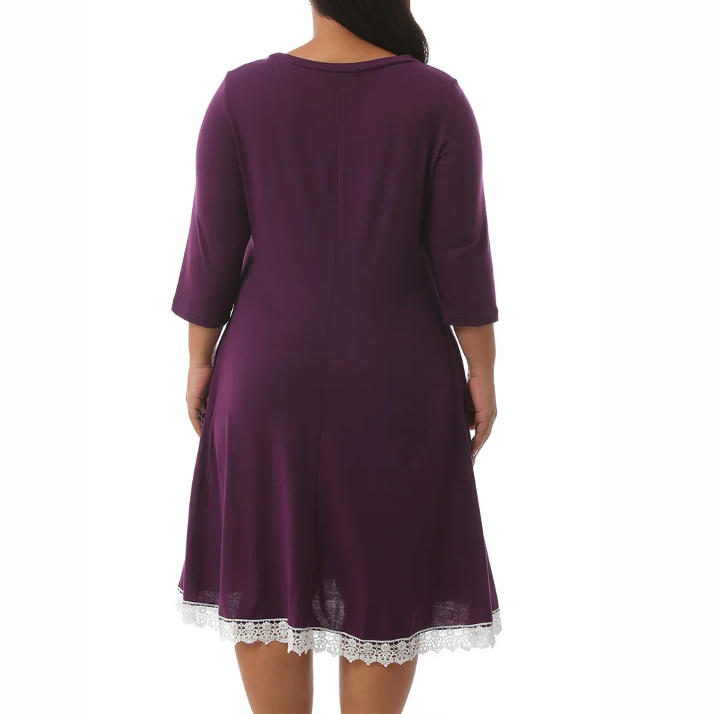 Joineles 3-9XL размера плюс кружевное лоскутное женское Повседневное платье осень o-образным вырезом 3/4 рукав одноцветное Платье трапециевидного силуэта Feminino Vestidos