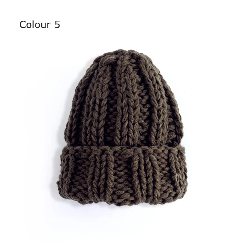 Color5 Плотная женская шапка, одноцветная, толстые линии, вязанная крючком, женская шапка с черепом, милая уличная шапка для девушек, эластичная утолщенная, ветрозащитная, теплая шапка из полиэстера - Цвет: Color5