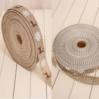 

Christmas Ribbon Deer Linen Merry Christmas Snowflake Lace Ribbon For Wedding Christmas Tree Decoration DIY Sewing Fabric