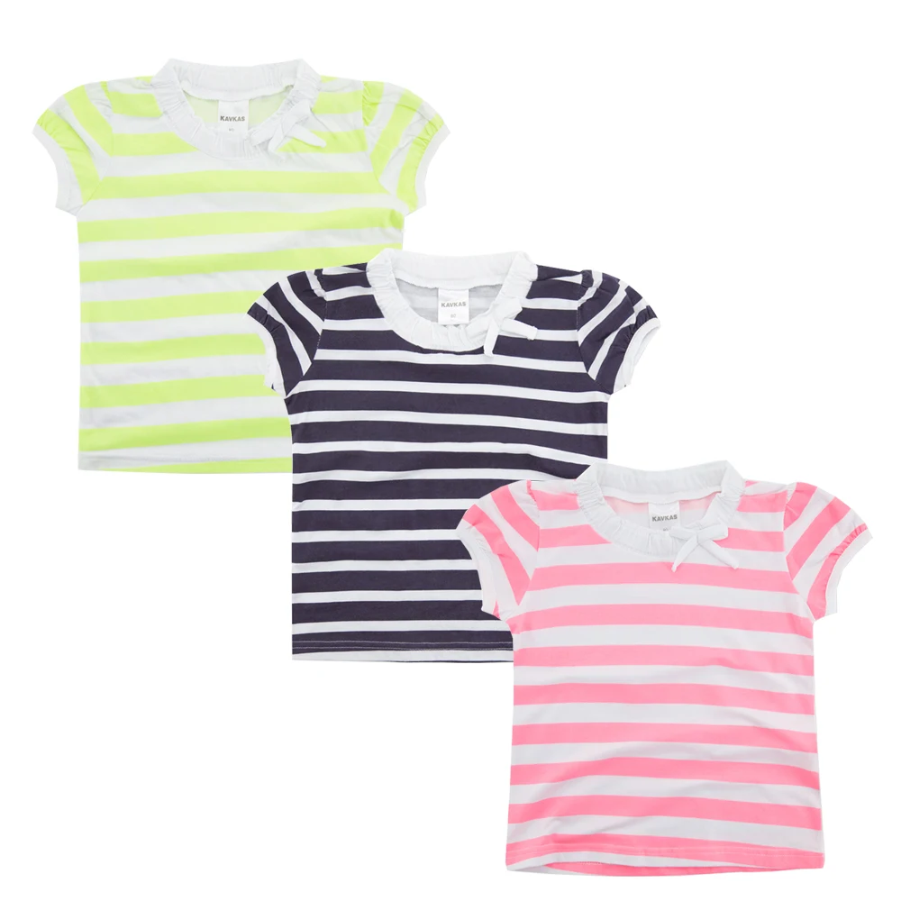 Honeyzone/Camiseta/комплект из 3 предметов для маленьких девочек; футболка с короткими рукавами из хлопка; детская футболка с 6 видов цветов в полоску для маленьких девочек
