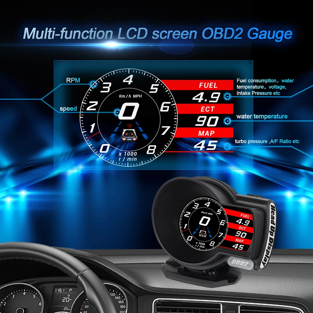 Автоматический диагностический инструмент OBD2 сканирующий код автомобиля HUD Дисплей OBD инструмент высокой четкости ЖК-цветной экран Спидометр Univrsal