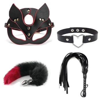 Cosplay whip eye mask metal anal plug tail sexy half face mask BDSM erotic anal plug couple sex toys stage performance props 4