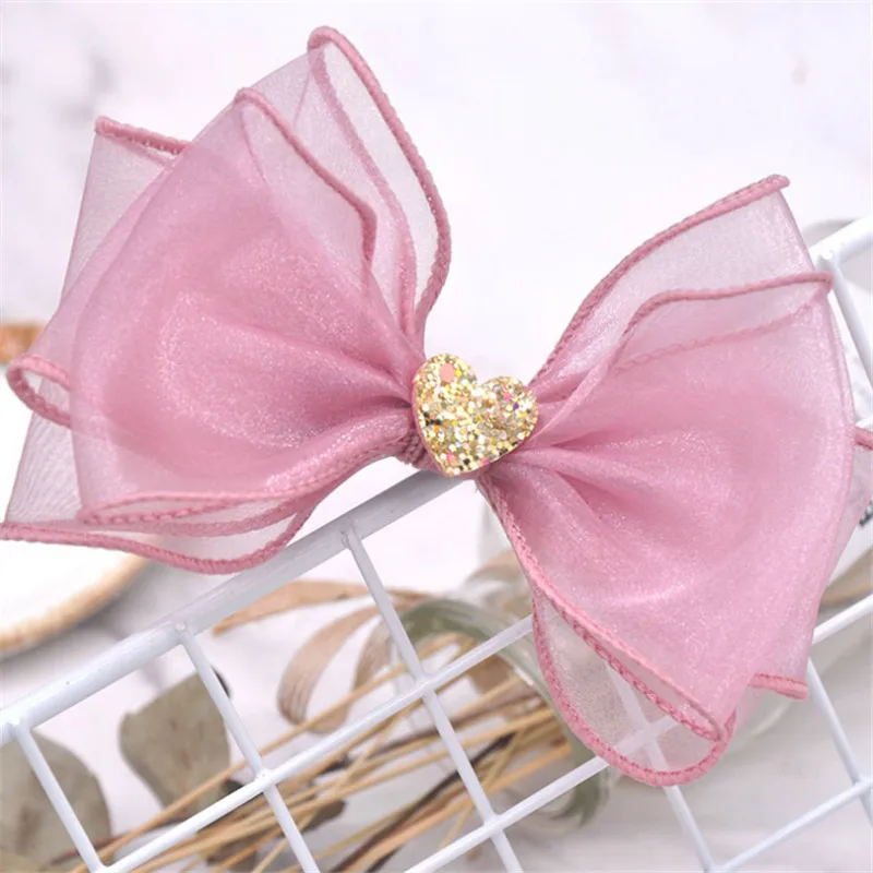han pink 10 шт./лот, блестящая пряжа, бант, детская Шпилька, супер большая, 3 слоя, бант, блестки, сердце, детские заколки для волос, аксессуары для волос для девочек - Цвет: han pink