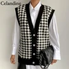 Celandine Black Houndstooth V Neck Vest Cardigan Women Loose Sleeveless Knitted Sweater Fashion Casual Jumper Autumn Winter 2022 ► Photo 2/6