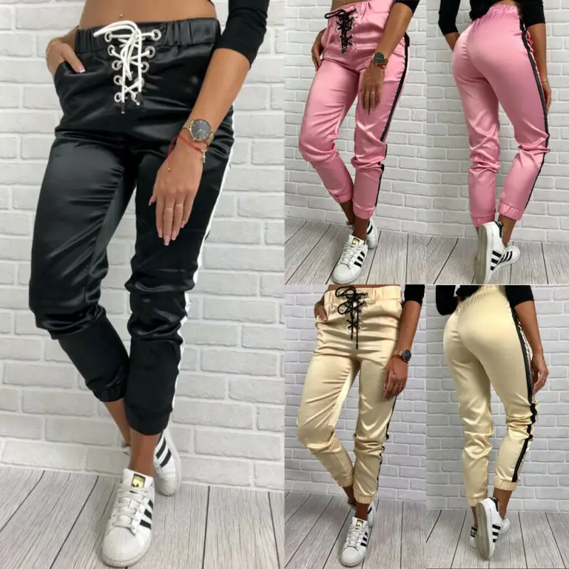 

Fashion Women Casual Harem Pants Skinny Pants Tie High Waist Side Striped Sports Trousers Sweatpants Leggings Jogger Slim Pants