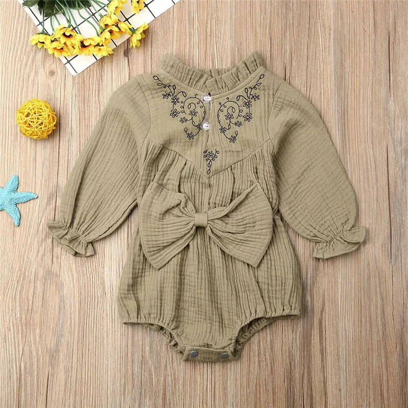 Emmababy комбинезоны с длинными рукавами для новорожденных девочек; комбинезон с бантом; костюм для подвижных игр; сезон весна-осень; костюмы для маленьких девочек