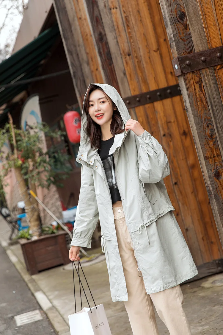 

Trench Coat Women's Mid-length Spring And Autumn New Style Korean-style Loose And Plus-sized Long Sleeve Hooded Overcoat CHIC Co