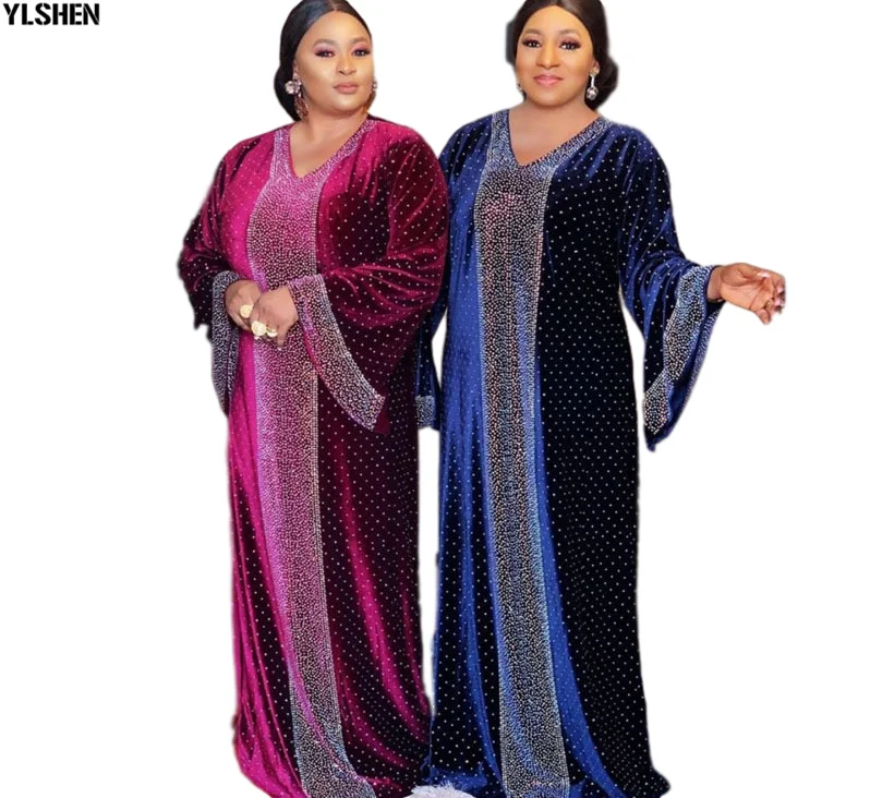 Plus Size African Dresses for Women Bazin Boubou Robe Africaine Femme Clothes Dashiki Long Abayas Muslim Dress Africa Clothing 006