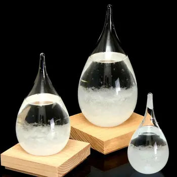 

Desktop Droplet Storm Glass Bottle Transparent Weather Forecast Predictor Monitor Barometer With Wooden Base For Home Decoration