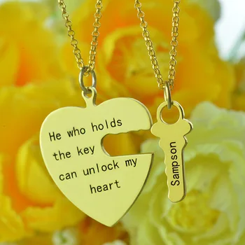 

AILIN Personalized BFF Necklace Gold Color Heart Key Necklace Set Matching Necklace Key To My Heart Necklace Love Jewelry