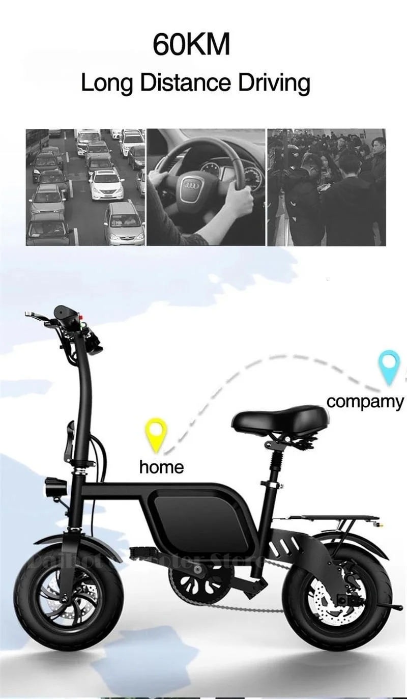 Daibot Electric Bicycle Scooter Two Wheel Electric Scooters 12 Inch 48V 350W Black Mini Portable Folding Electric Scooter Adults (26)