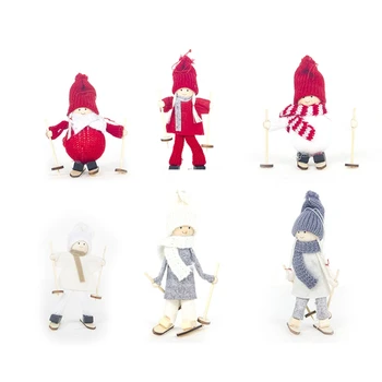 

6PCS Christmas Tree Decorations Cute Angel Doll Girl Ski Pendant Wooden Navidad New Year Christmas Tree