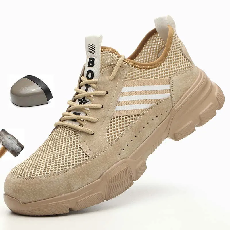 

2019 New Men Nose Steel Safety Work Shoes Network Light Reflective Breathable Casual Sneakers Prevent Piercing Protective Boots