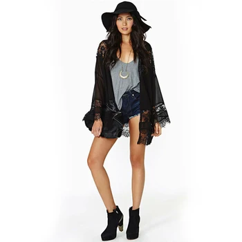 

Elegant Vintage Kimono Cardigan for Women Full Sleeve Hollow Out Lace Patchwork Beach Sunscreen Open Stitch Female Clothes