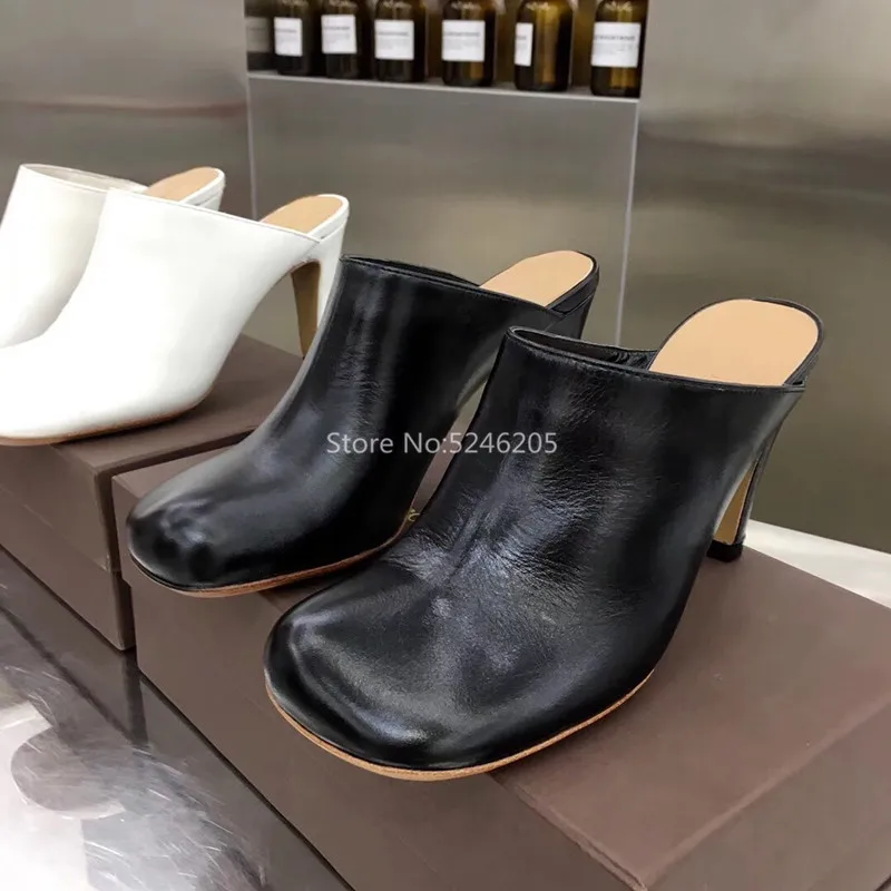Sandalias Mujer Square Toe High Heels Mules Summer Autumn Soft Genuine Leather Shoes Woman Sandals Casual Shoes