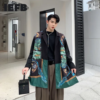 

IEFB /men's wear Casual suit Wear on both sides personalized patchwork printing fake two-piece coat men's fashionable 9Y3221