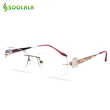 SOOLALA, без оправы, титановые очки для чтения, женские, стразы, ультралегкие очки для пресбиопии, очки с подарком, посылка от 0,5 до 5,0
