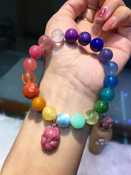 

10mm Certificate Natural Different Mixed Moonstone Larimar Tanzanite Aquamarine Lapis Kyanite Beads Bracelet Fox Pendant AAAAA