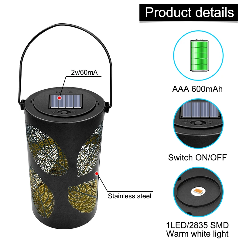 

LED Solar Hanging Light Outdoor Waterproof Decorative Leaf Solar Lights Metal Solar Lantern Tabletop Lamp for Garden Yard Desk