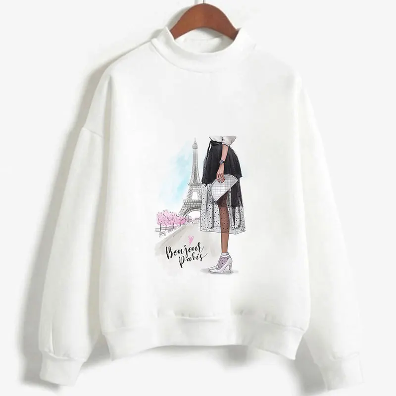  New Autumn Winter Hoodies Sweatshirt Lovely Ladies Flowers Print Long Sleeve White Sweatshirt Haraj