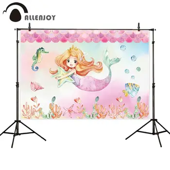 

Allenjoy Girl Party Photobooth Pink Mermaid Fishes Undersea Christening Party Backdrop Birthday Baby Shower Princess Banner