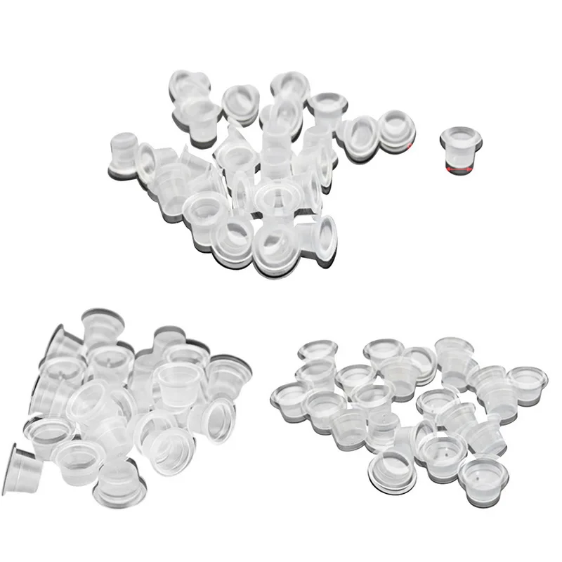 Manooby 100Pcs Plastic Microblading Tattoo Ink Cup Cap Pigment Clear Holder Container S/M/L Size Needle Tip Tattoo Supplies