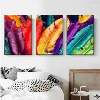 

diy triptych diamond painting "colorful feather" 3 pieces mosaic cross stitch 5d diamond embroidery full square drill