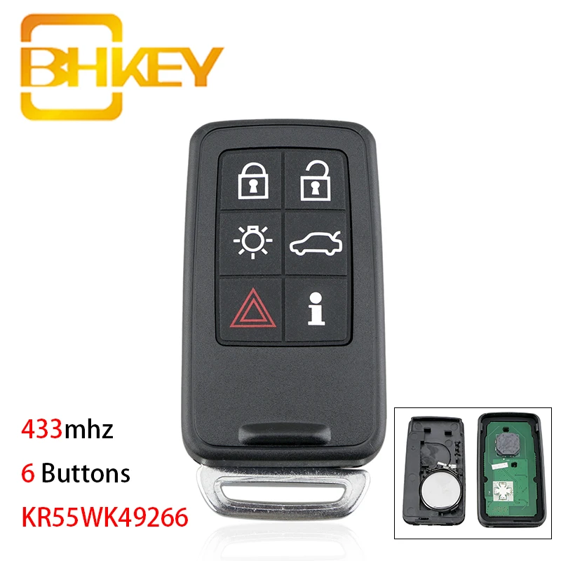 BHKEY KR55WK49266 SMART CAR KEY FOR VOLVO XC60 XC90 S90 S60 2009-2014 Y CAR REMOTE KEY 433MHZ 6 BUTTONS FOR VOLVO KEY