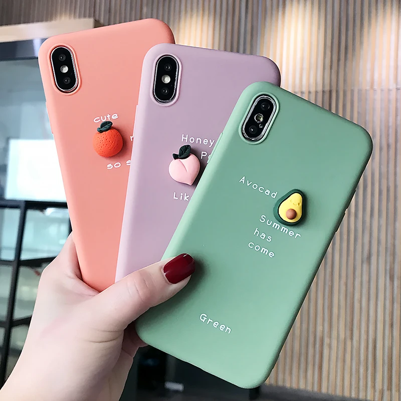 

Lovely Cute 3D Pattern Phone Case For iPhone XS Max XR X 8 7 6 6S Plus Lovely Fruit Avocado Soft Silicone Anti-konck Back Cover