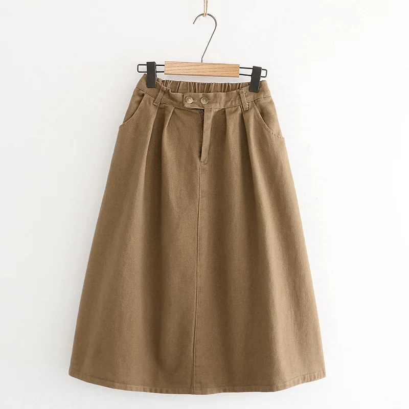 

Autumn And Winter Retro Twill Brushed Elastic Waist Mid-length Versatile Elastic Waist A- line Full Skirt Skirt S29979