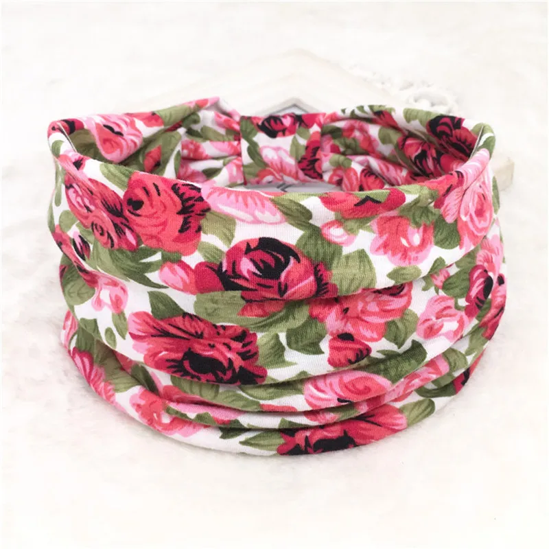 Red Flower prints Women\u2019s Cotton Headband with buttons