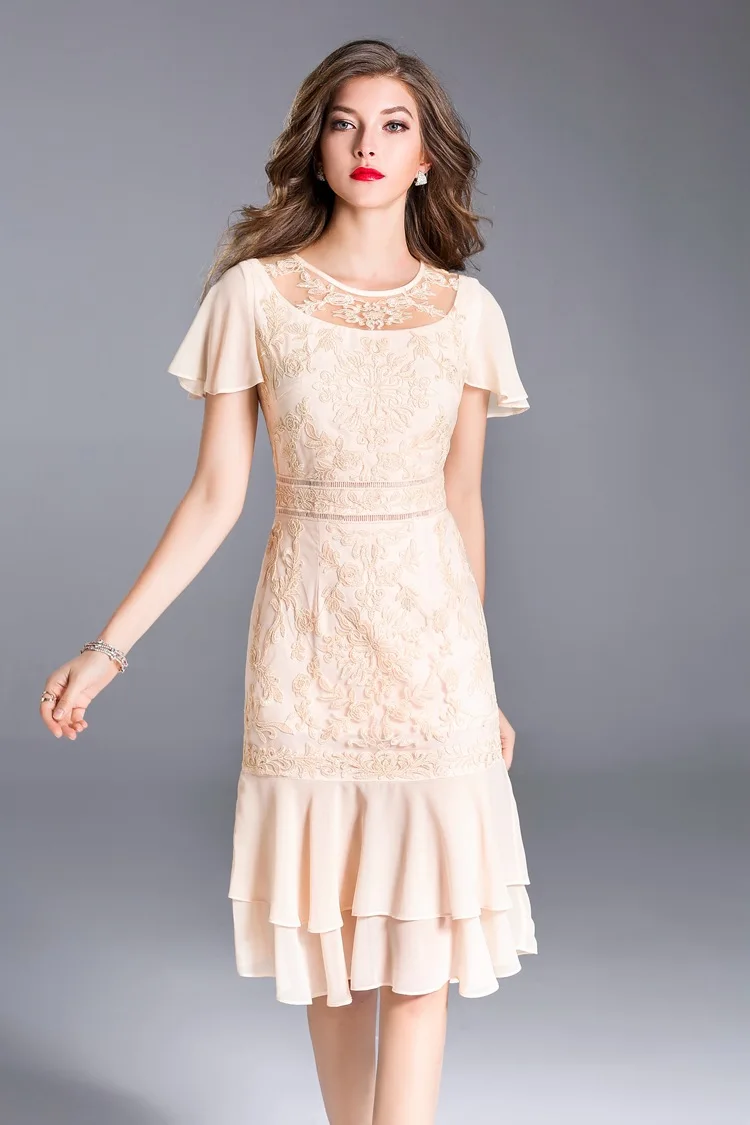 Package hip Lace dresses NEW luxury spring summer office work woman Plus Size XXL Clothing O-Neck Embroidery Mermaid Party Dress
