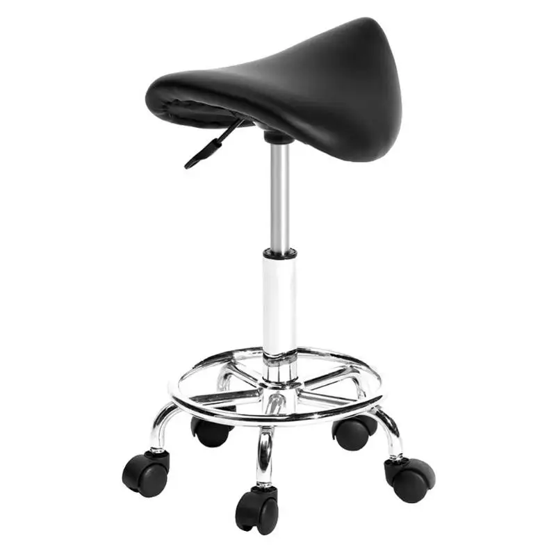 

Adjustable Work Rotating Saddle Chair 5 Rolls Leather Lift Bar Swivel Stool