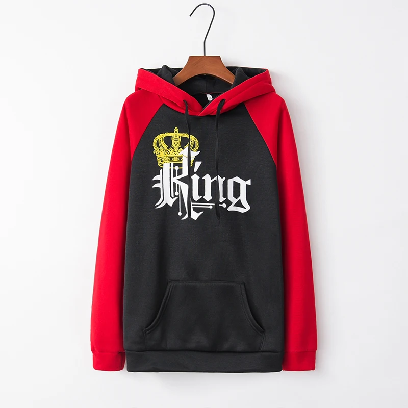 Леди Hoodded King queen печати кофты с капюшоном с длинным рукавом Свободные Парные толстовки Костюмы осенний пуловер с круглым вырезом и буквенным принтом осень-зима