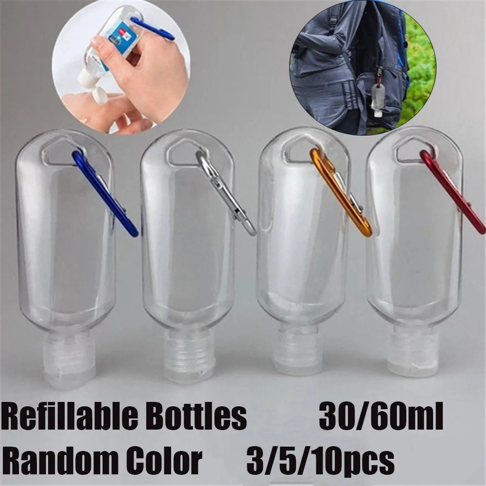 

Refillable Bottle Plastic Carabiner Hook Bottle With Container Travel Portable Bottle Transparent Hand Soap Bottle 30/60ml