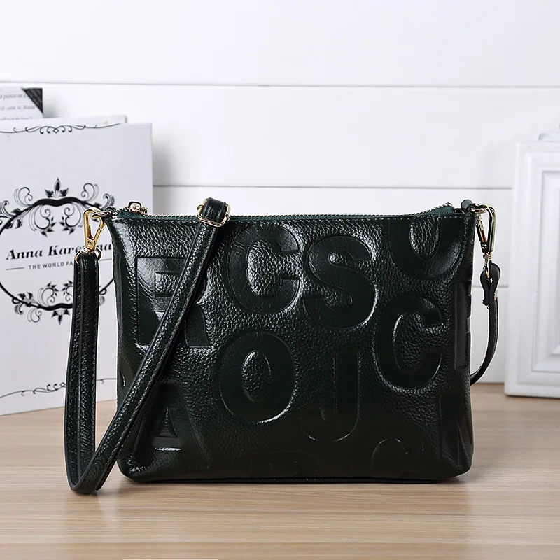 Женская вечерняя сумка Кроссбоди Wmnuo Черная мягкая из натуральной воловьей кожи