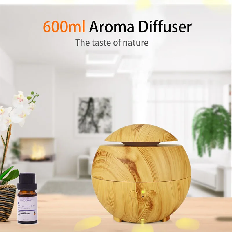 

600ML Aromatherapy Diffuser, Large Capacity Wood Aroma Essential Oil Diffuser Ultrasonic Air Humidifier with LED Light for Room
