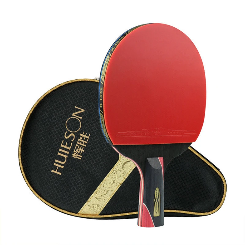 1 Piece Huieson 5 Star Black & Red Carbon Fiber Table Tennis Racket Double Pimples-in Rubber Pingpong Racket for Teenager Player (2)