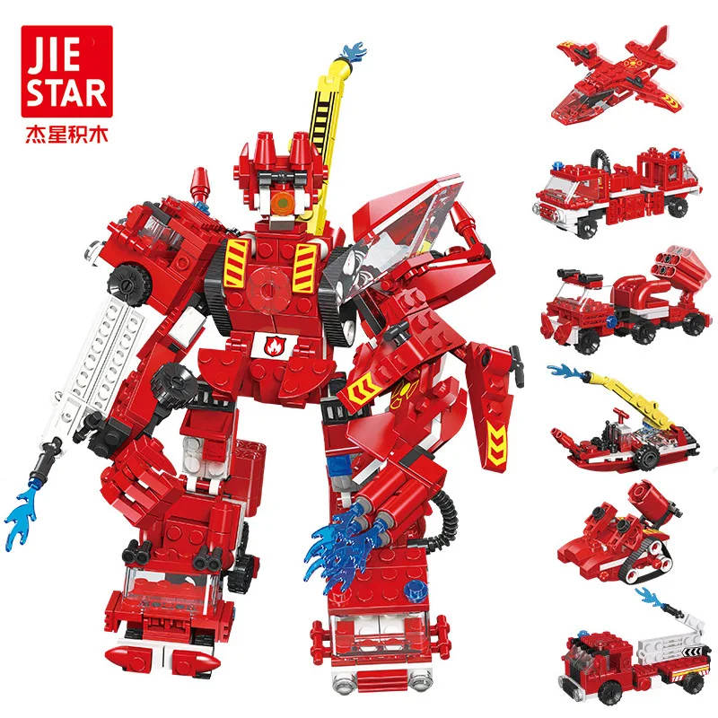 

461PCS+ 6 IN 1 Multi-Creative Transformation Robot Action Figure Toys City Fire Fighting Rescue Trucks Building Blocks Kit